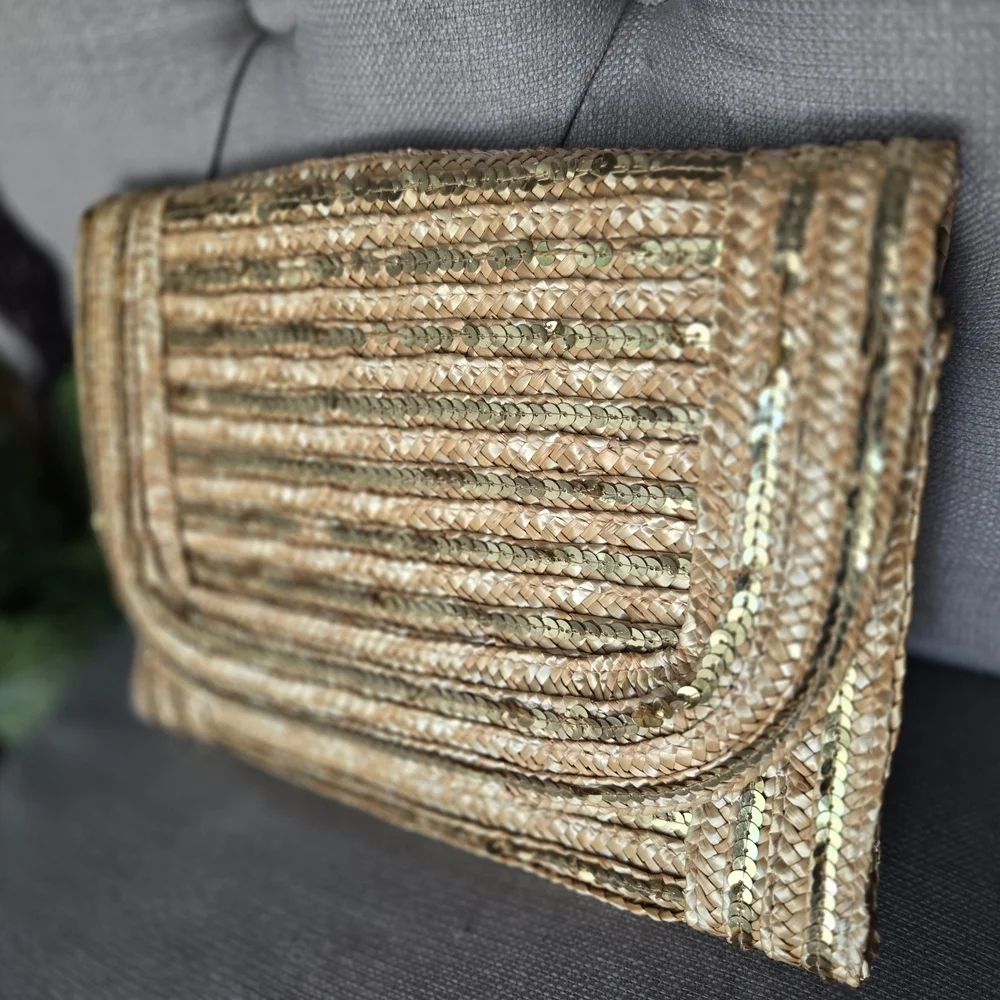 The Limited Gold Sequin Woven Clutch‎ Bag